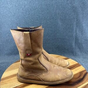 Oliberte Womens Sz 38 US 8 Tan Brown Leather Mid Calf Boots Side Zip Flat